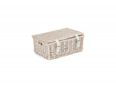 14 inch EMPTY WICKER HAMPER BASKET - WHITE WASH - UNLINED