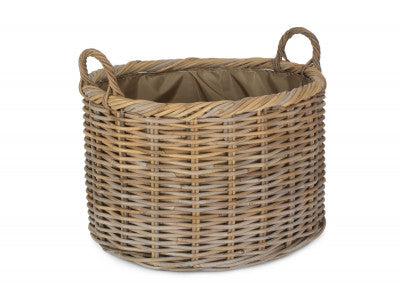 SIZE 3 OVAL RATTAN STORAGE/LOG BASKET with CORDURA LINING