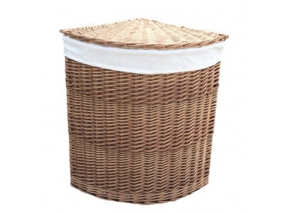 LARGE LIGHT STEAMED CORNER LINEN BASKET with WHITE LINING