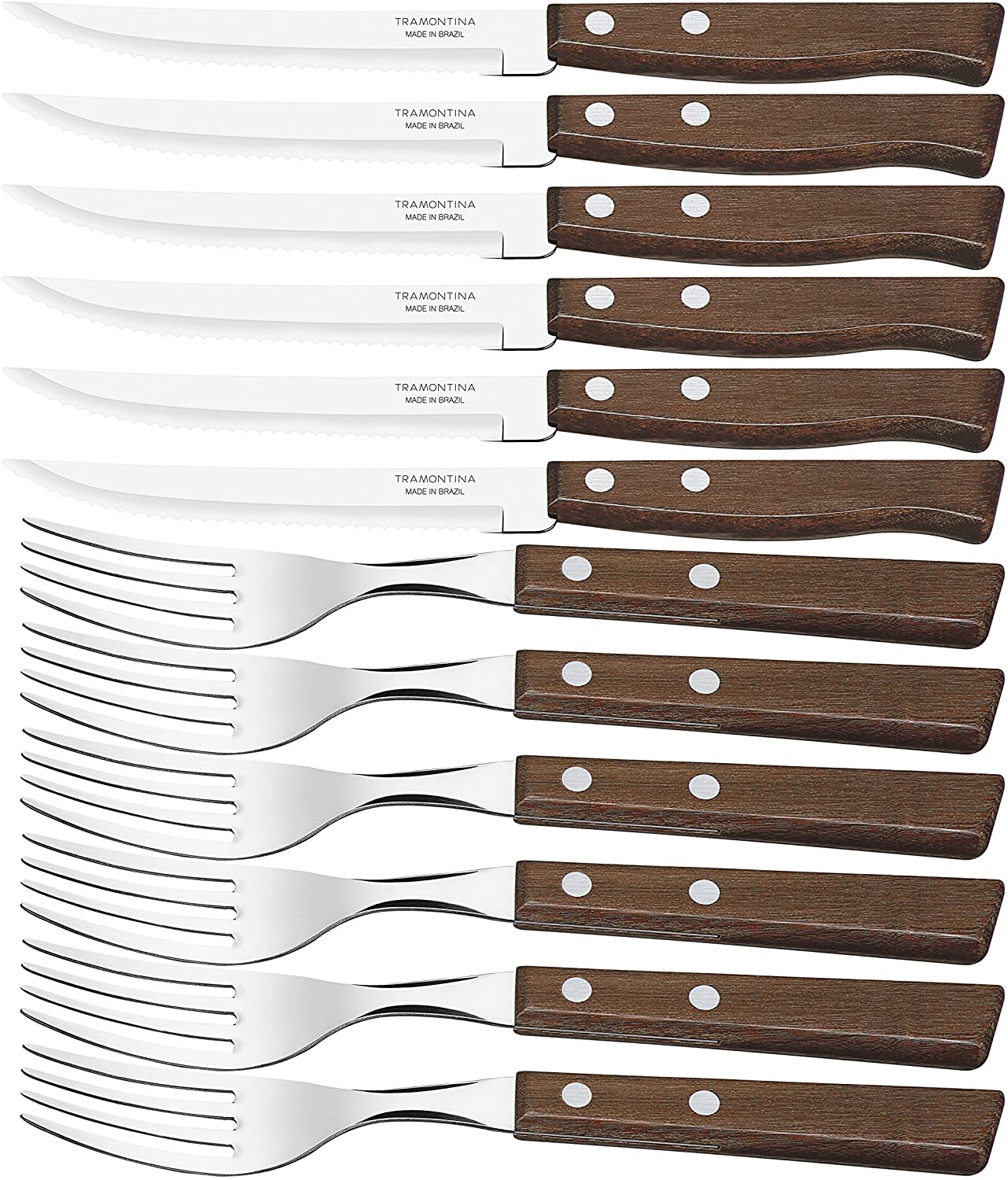 Tramontina Churrasco Set of 12 Steak Knives and Forks Brown Wood by The Pop Up Deli - The Pop Up Deli