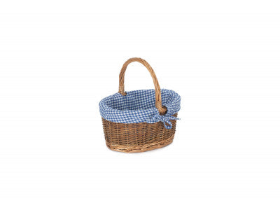 CHILD'S COUNTRY OVAL SHOPPER with BLUE & WHITE CHECKED LINING