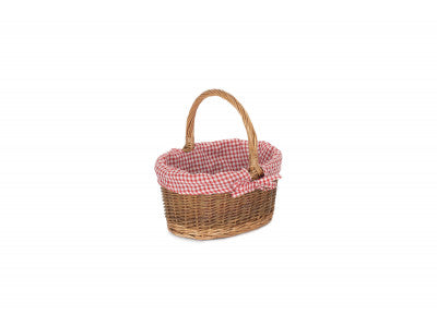 CHILD'S COUNTRY OVAL SHOPPER with RED & WHITE CHECKED LINING