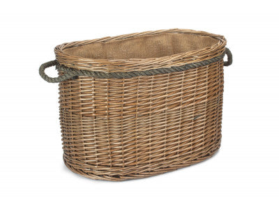 LARGE OVAL ROPE HANDLED LOG BASKET