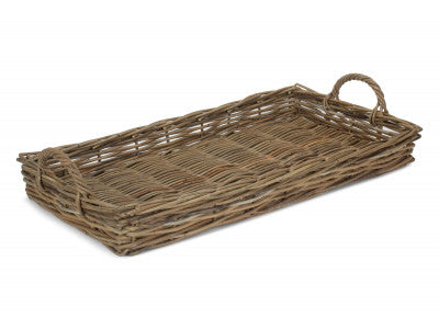 LARGE RECTANGULAR GREY RATTAN SERVING TRAY