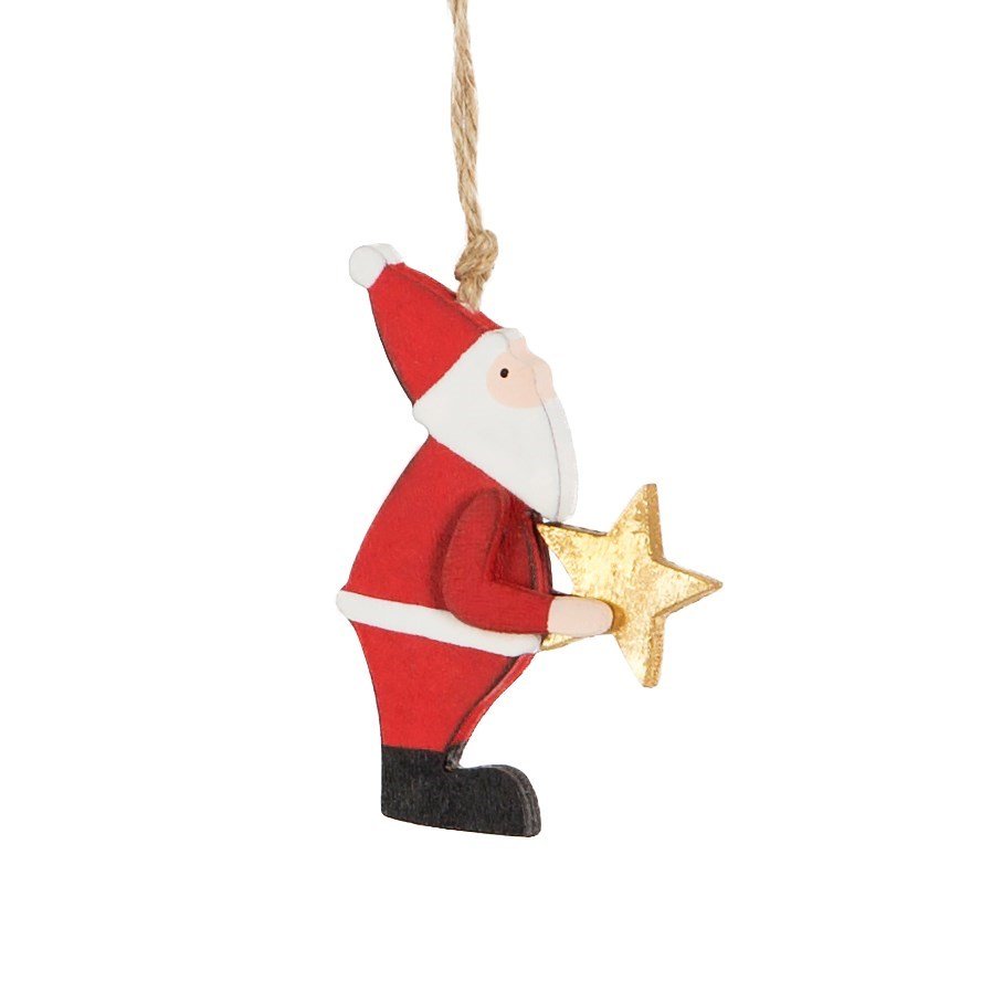 Santa Holding Star Wooden Hanging Decoration