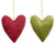 Handmade Green and Red Velvet Hanging Heart Decorations