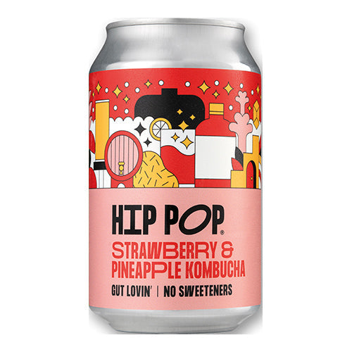 Hip Pop Strawberry Pineapple Kombucha 330ml Can  [WHOLE CASE]