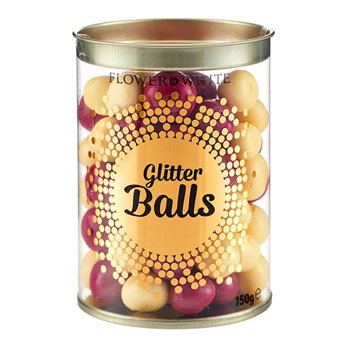 Flower & White Glitter Ball Meringue Pops 'Party' Berry Bliss & White Chocolate 150g [WHOLE CASE]