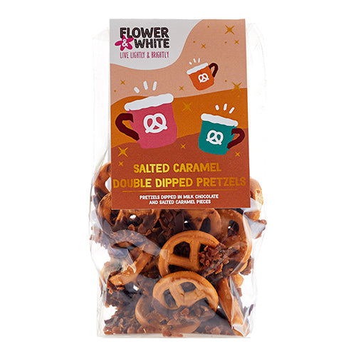 Flower & White Salted Caramel Dipped Pretzels 100g [WHOLE CASE]