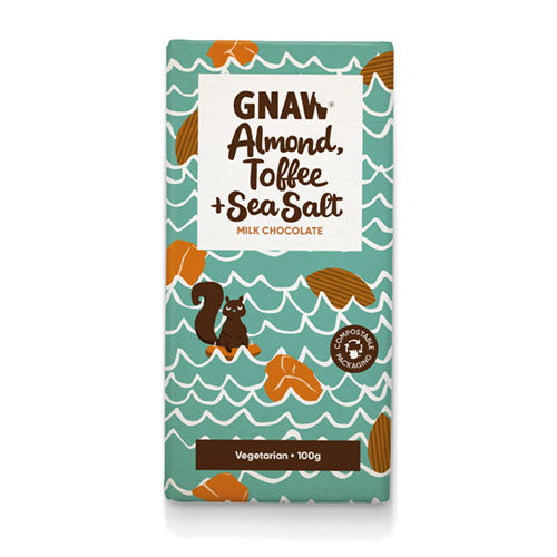 Gnaw Almond, Toffee and Sea Salt Chocolate Bar 100g [WHOLE CASE] by Gnaw Chocolate - The Pop Up Deli