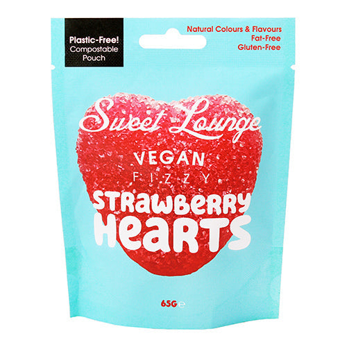 Sweet Lounge Vegan Fizzy Strawberry Hearts Pouch 65g [WHOLE CASE] by Sweet Lounge - The Pop Up Deli