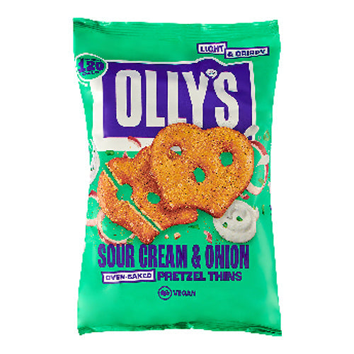 Olly's Pretzel Thins - Vegan Sour Cream & Onion 140g [WHOLE CASE]