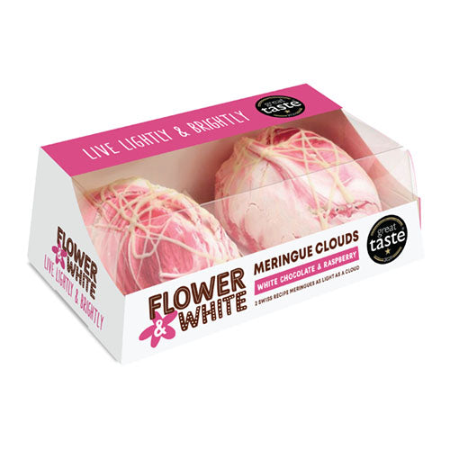 Flower & White White Chocolate & Raspberry Meringue Clouds (aka Giants ) - Twins [WHOLE CASE] by Flower & White - The Pop Up Deli