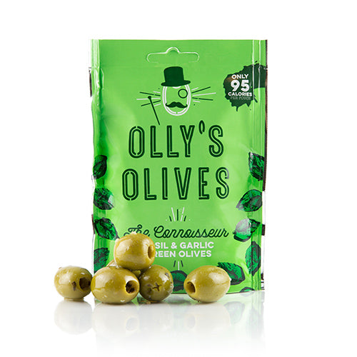 Olly's Olives The Connoisseur - Basil & Garlic Green Olives 50g [WHOLE CASE] by Olly's - The Pop Up Deli