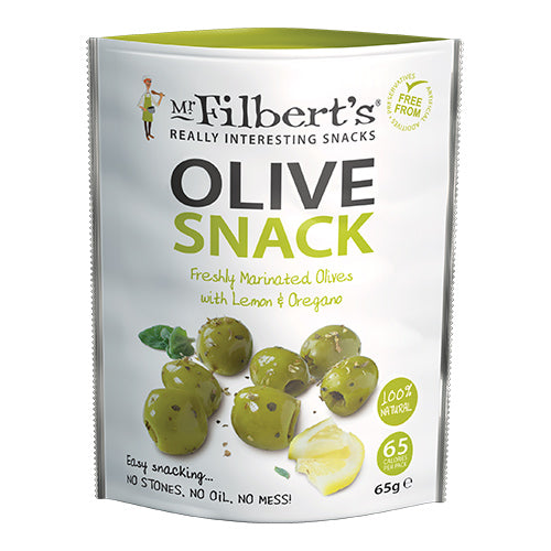 Mr Filberts Lemon & Oregano Green Olives 65g [WHOLE CASE] by Mr Filberts - The Pop Up Deli