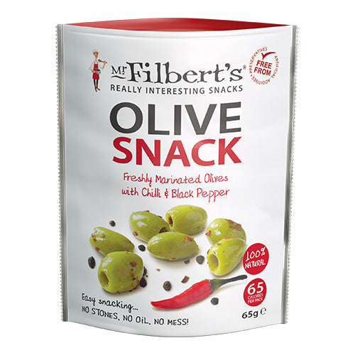 Mr Filberts Chilli & Black Pepper Green Olives 65g [WHOLE CASE] by Mr Filberts - The Pop Up Deli