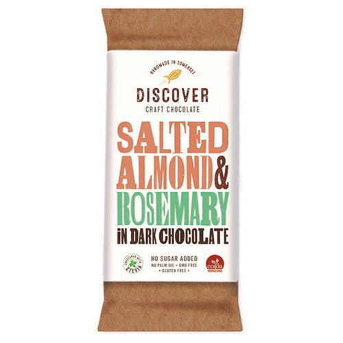 Discover Stevia Sweetened Dark Chocolate with Salted Almond & Rosemary 50g [WHOLE CASE] by Discover Chocolate - The Pop Up Deli