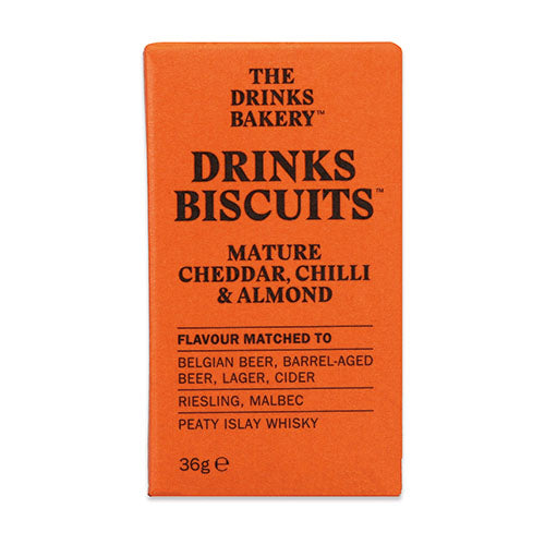 Drinks Biscuits - Mature Cheddar, Chilli & Almond 36g [WHOLE CASE] by The Drinks Bakery - The Pop Up Deli