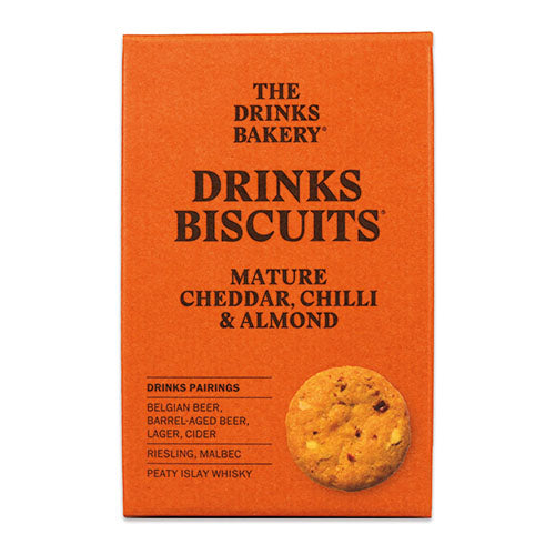 Drinks Biscuits - Mature Cheddar, Chilli & Almond 110g [WHOLE CASE] by The Drinks Bakery - The Pop Up Deli