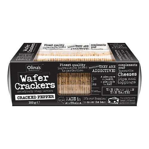 Olina's Bakehouse Wafer Crackers - Cracked Pepper 100g [WHOLE CASE] by Olina's Bakehouse - The Pop Up Deli