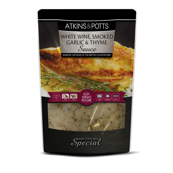 Atkins and Potts White Wine, Smoked Garlic and Thyme Finishing Sauce [WHOLE CASE] by Atkins & Potts - The Pop Up Deli
