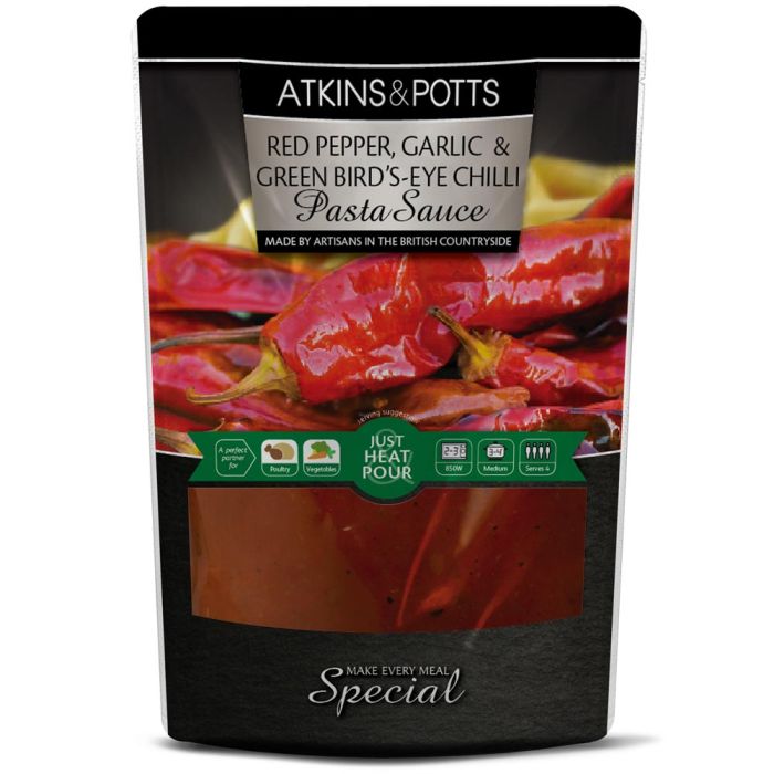 Atkins and Potts Red Pepper, Garlic & Green-Birds-Eye Chilli Pasta Sauce [WHOLE CASE] by Atkins & Potts - The Pop Up Deli