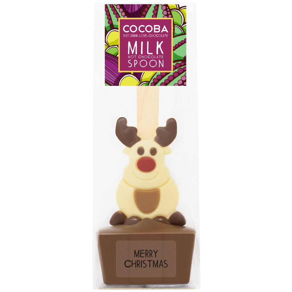 Cocoba Christmas Reindeer Milk Chocolate Hot Chocolate Spoon (50g) by Cocoba - The Pop Up Deli