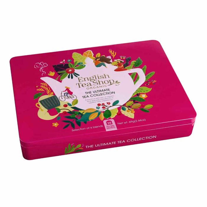 English Tea Shop Organic The Ultimate Tea Collection Pink Gift Tin - 36 Tea Bag Sachets [WHOLE CASE]