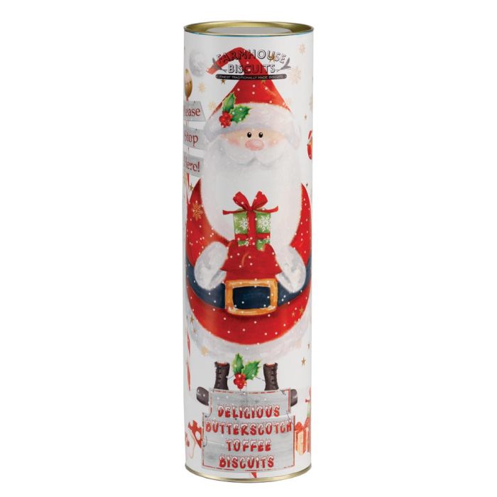 Farmhouse Biscuits Giant Santa Tube with Butterscotch Toffee Biscuits 200g [WHOLE CASE]