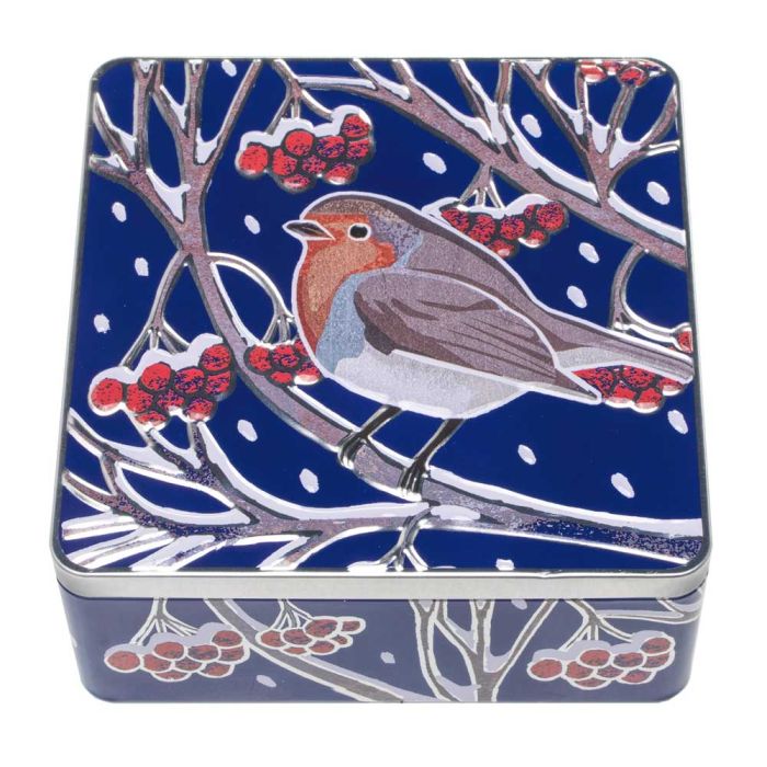 Farmhouse Biscuits Robin Square Tin with Festive Cranberry Biscuits 250g [WHOLE CASE]