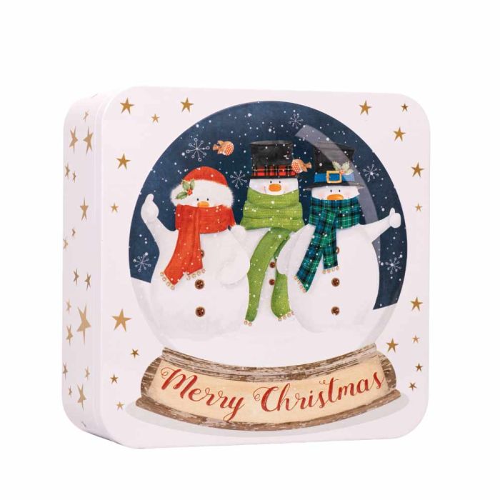 Farmhouse Biscuits Embossed Snowman Snowglobe Assortment Tin 400g [WHOLE CASE]