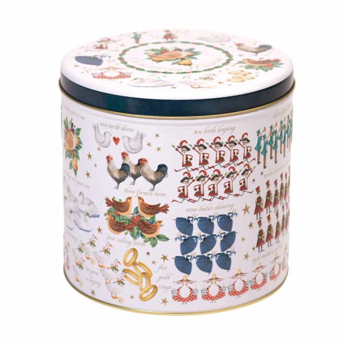 Farmhouse Biscuits Embossed 12 days of Christmas Assortment Barrel Tin 450g  [WHOLE CASE]