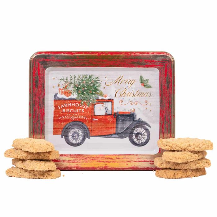 Farmhouse Biscuits Embossed Vintage Van Oat Flip Tin 400g [WHOLE CASE]
