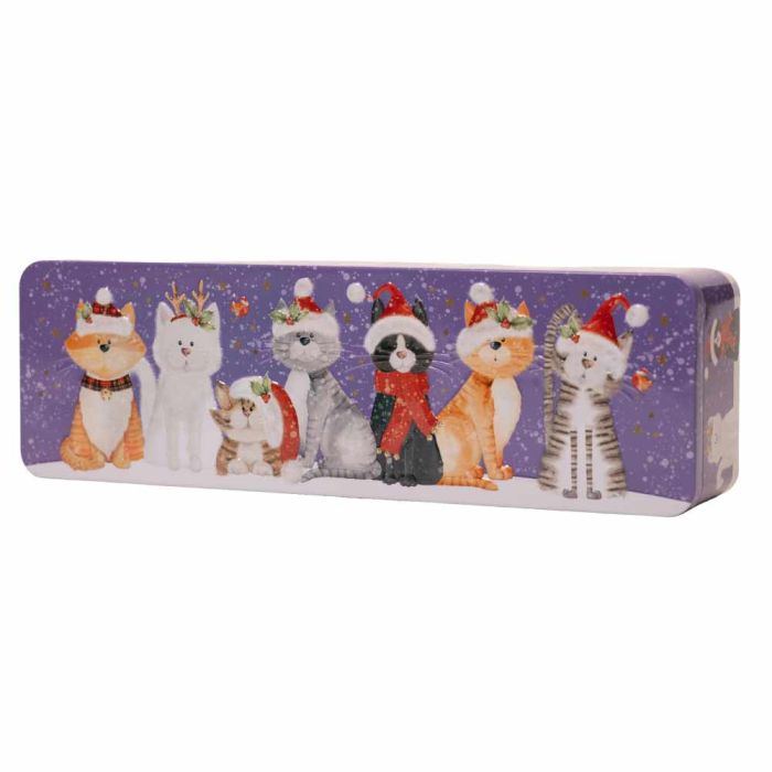 Farmhouse Biscuits Embossed Christmas Cat Stem Ginger Tin 225g [WHOLE CASE]