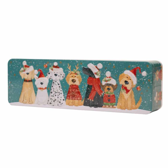 Farmhouse Biscuits Embossed Christmas Dog Lemon & Ginger Whirls Tin 225g [WHOLE CASE]