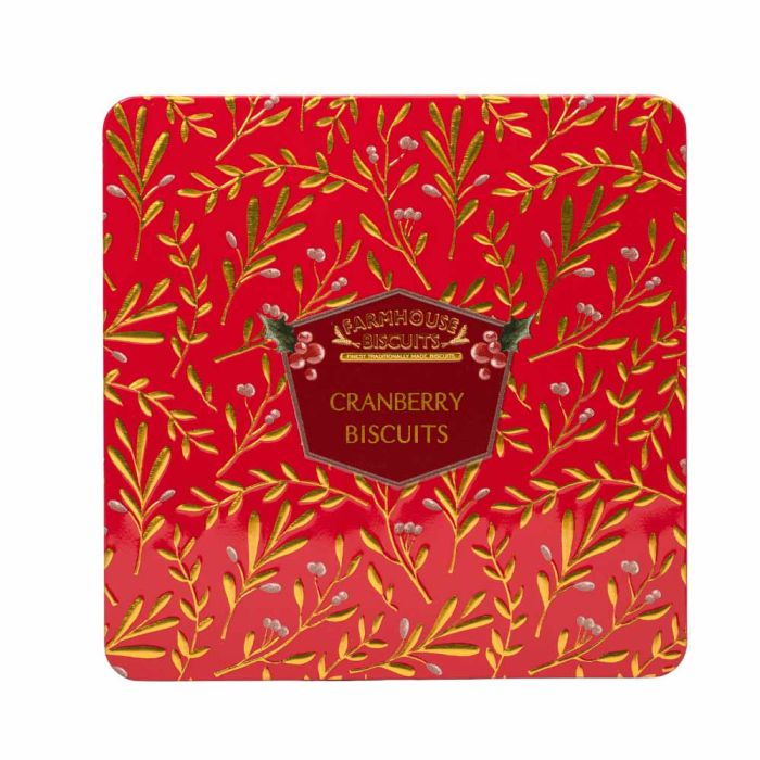 Farmhouse Biscuits Embossed Red Holley Berry Cranberry Tin 250g  [WHOLE CASE]