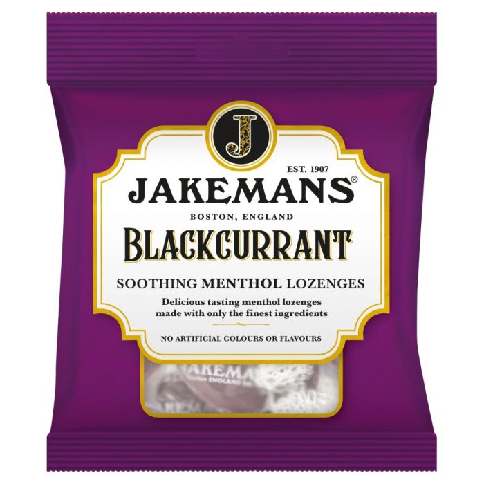 Jakemans Blackcurrant Menthol Soothing Menthol Sweets 73g [WHOLE CASE]