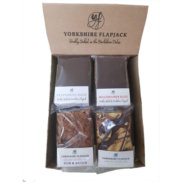 Yorkshire Flapjack Assorted Box - (Millionaires Slice, Peppermint Slice, Banoffee Flapjack, Rum & Raisin Flapjack) [WHOLE CASE] by Yorkshire Flapjack - The Pop Up Deli